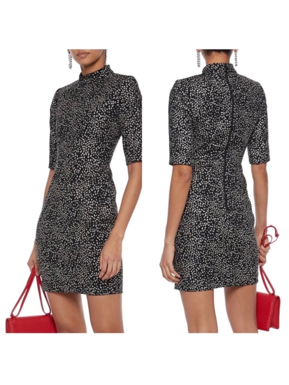 Alice + Olivia Inka Strong Shoulder Black Silver Mini Dress